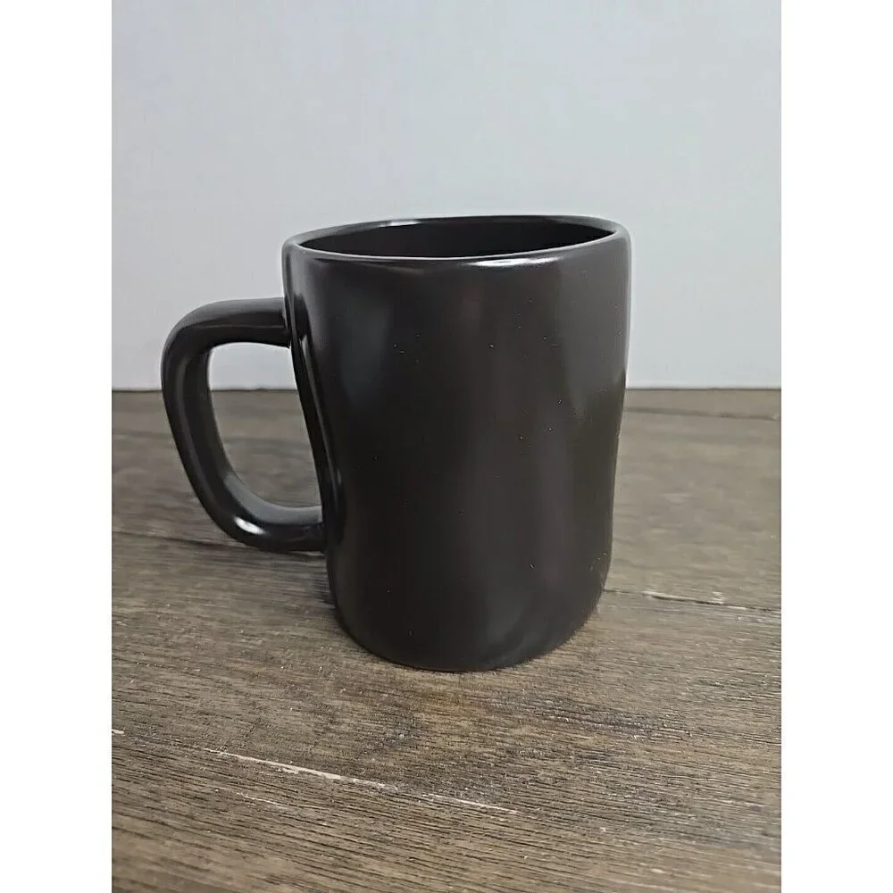 NWT Rae Dunn Artisan Hello Sunshine Black Ceramic Coffee Mug White Lettering